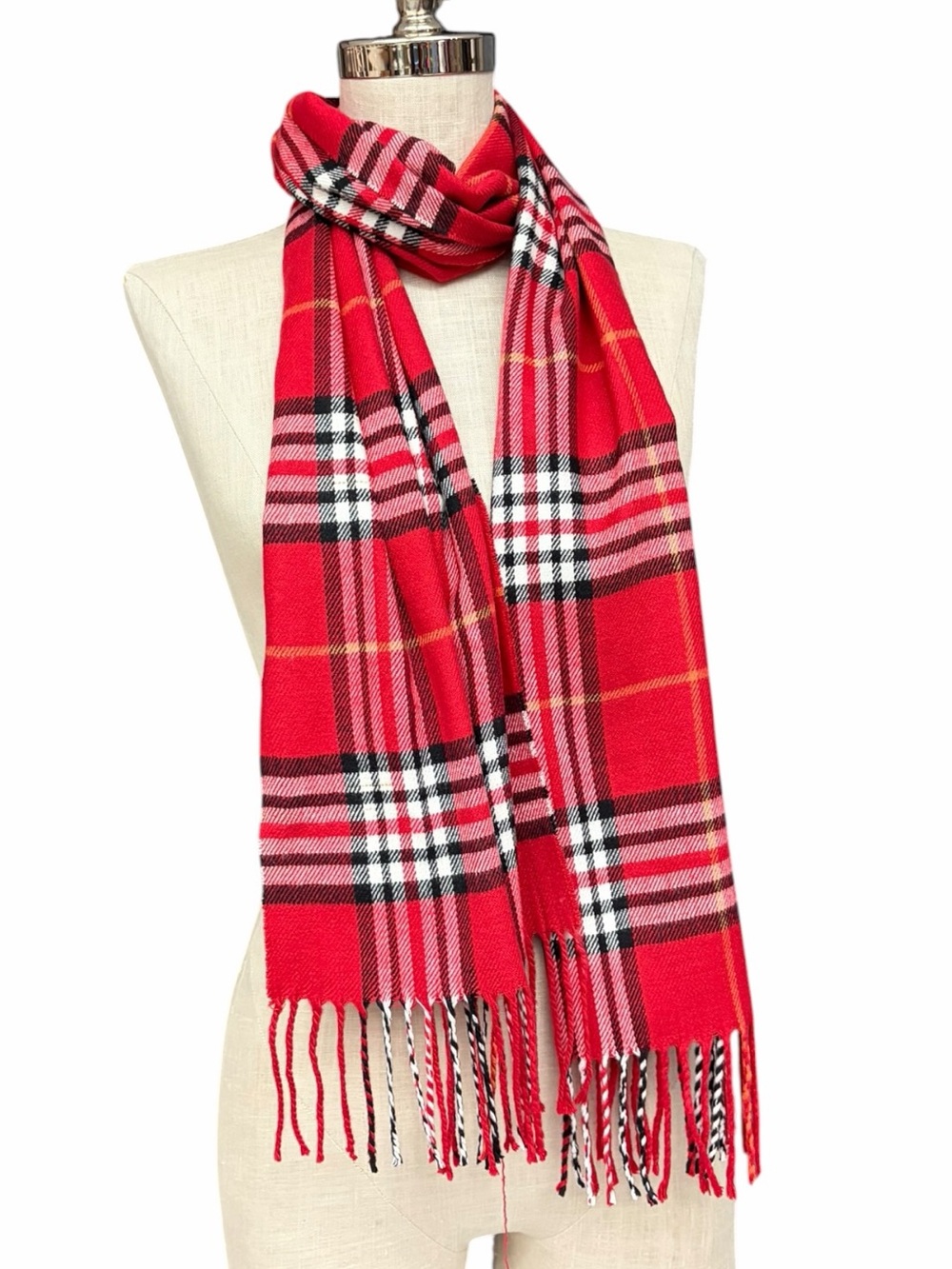 Kennedy Scotland 100% Cashmere Red Tartan Plaid Fringe Scarf 67” Unisex